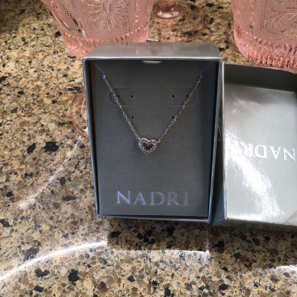 Nadri Silver Rhinestone accent 16” Heart Necklace - Picture 4 of 5
